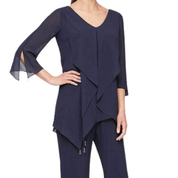 NWT Alex Evenings 8192004 Polyester Jumpsuit Dress Navy Size 10 - Picture 1 of 6